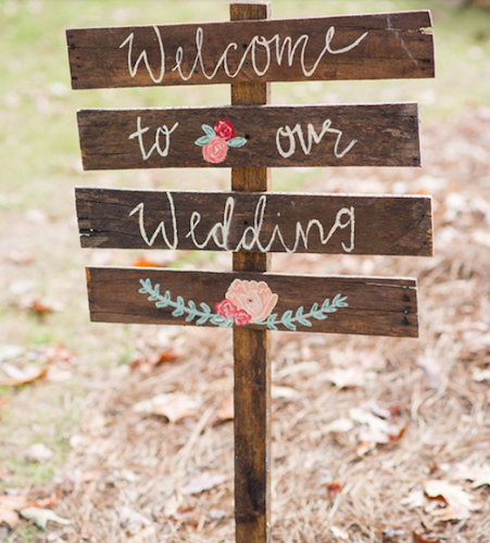 señal madera boda